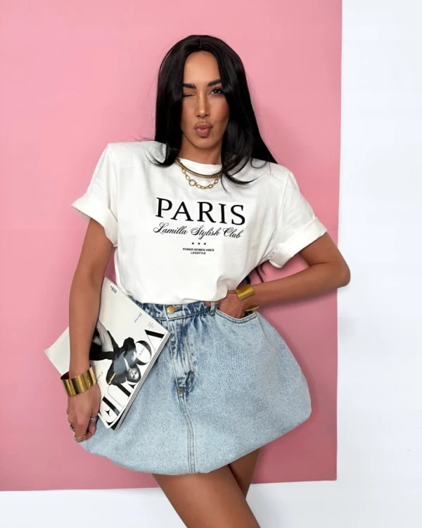 T-shirt biały wiskoza poduszki Paris haft La Milla