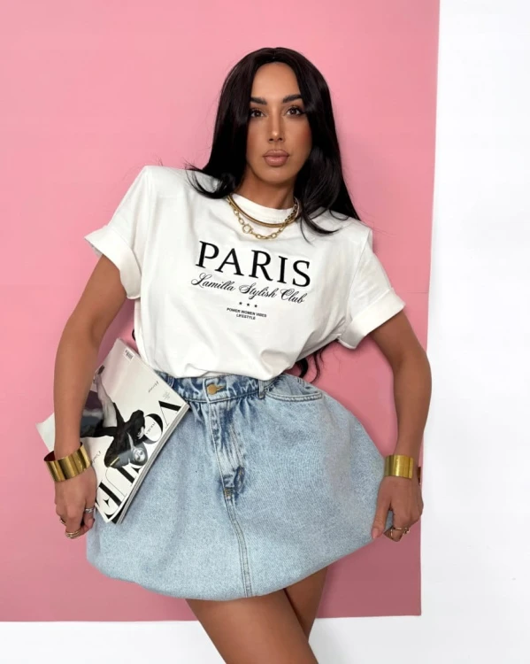 T-shirt biały wiskoza poduszki Paris haft La Milla