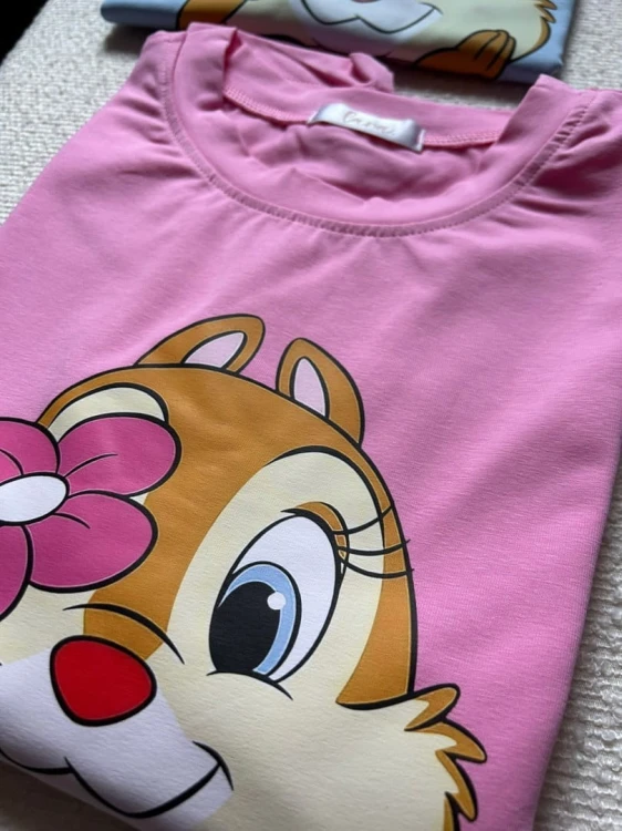 T-shirt błękitny Chip 'n Dale bawełniany produkt polski Lara Fashion