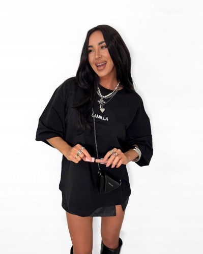 T-shirt czarny bawełniany oversize luźny haft La Milla