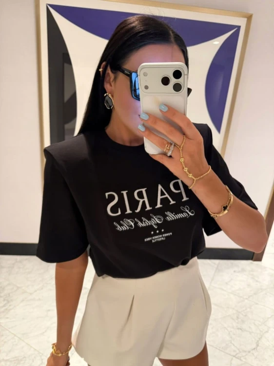 T-shirt czarny wiskoza poduszki Paris haft La Milla