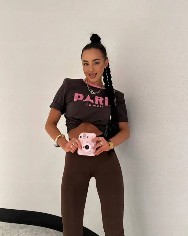 T-shirt luźny brązowy różowy nadruk PARIS La Milla wiskoza Lamilla