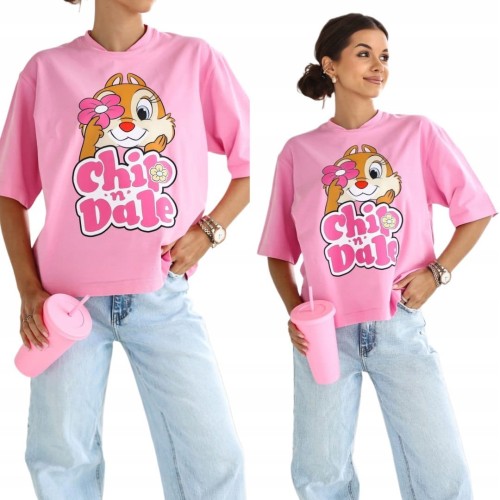 T-shirt różowy cukierek Chip 'n Dale bawełniany produkt polski Lara Fashion