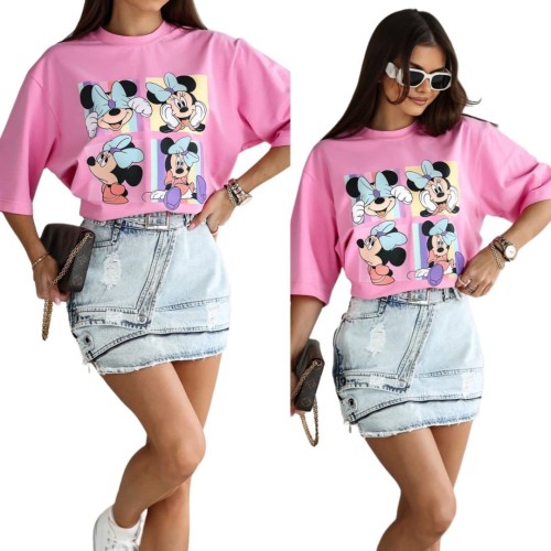 T-shirt różowy cukierek Mini Mause bawełniany produkt polski Lara Fashion