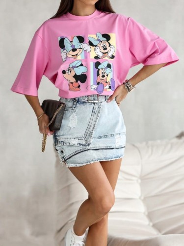 T-shirt różowy cukierek Mini Mause bawełniany produkt polski Lara Fashion