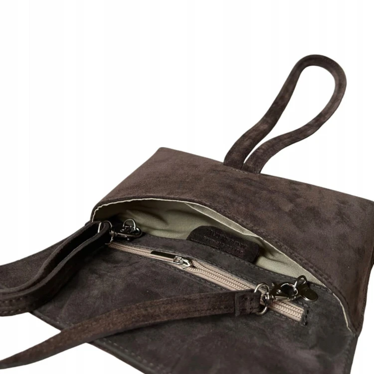 Torebka kopertówka listonoszka pętelka skóra naturalna zamsz Vera Pelle- NODO