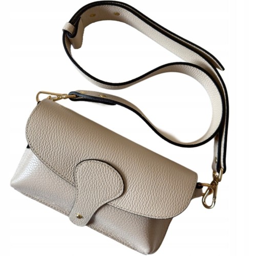 Torebka listonoszka skóra naturalna licowa beżowa crossbody Vera Pelle- MAXI LUXI