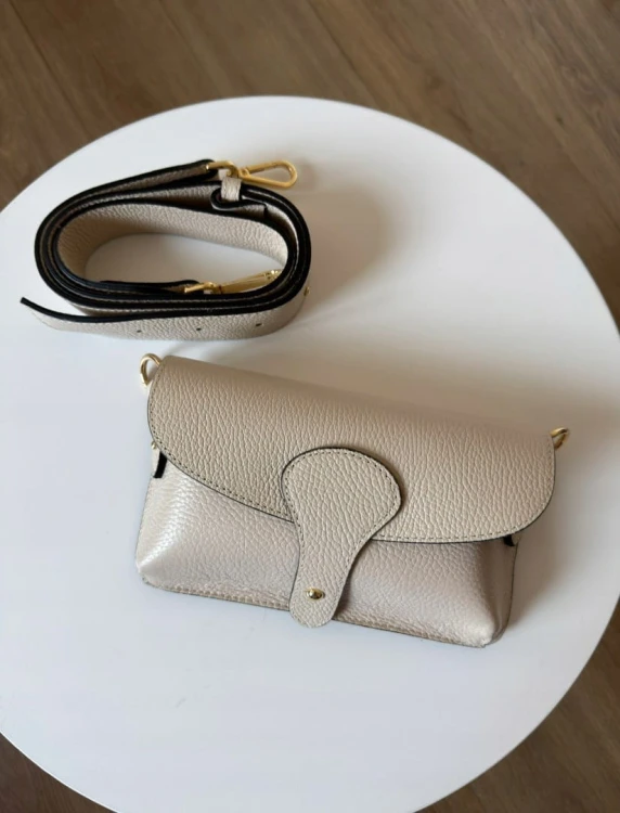 Torebka listonoszka skóra naturalna licowa beżowa crossbody Vera Pelle- MAXI LUXI