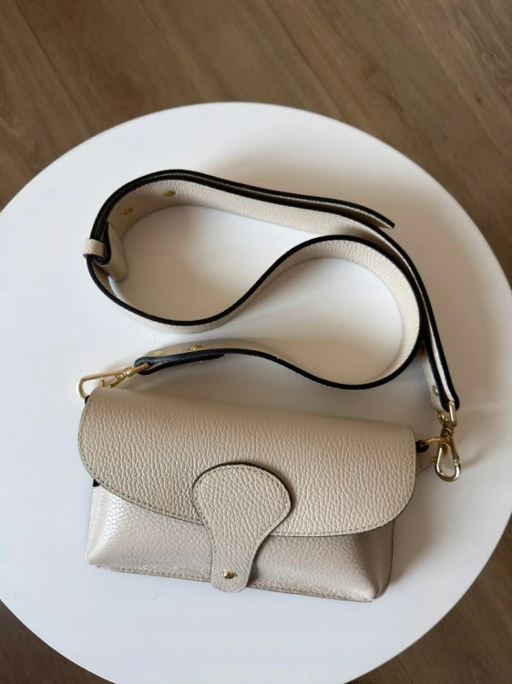 Torebka listonoszka skóra naturalna licowa beżowa crossbody Vera Pelle- MAXI LUXI
