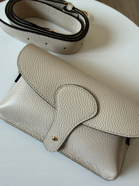Torebka listonoszka skóra naturalna licowa beżowa crossbody Vera Pelle- MAXI LUXI