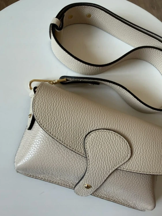 Torebka listonoszka skóra naturalna licowa beżowa crossbody Vera Pelle- MAXI LUXI