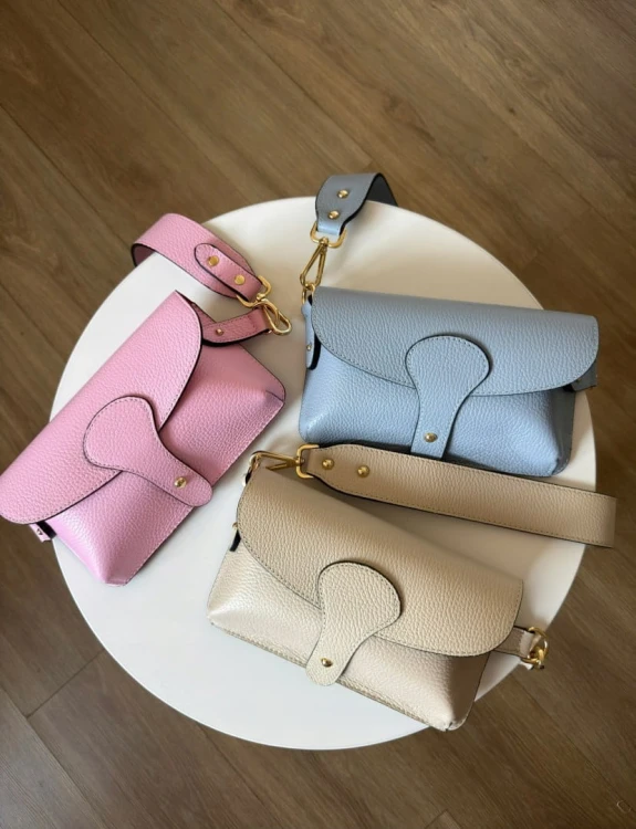 Torebka listonoszka skóra naturalna licowa beżowa crossbody Vera Pelle- MAXI LUXI