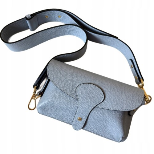 Torebka listonoszka skóra naturalna licowa błękitna crossbody Vera Pelle- MAXI LUXI