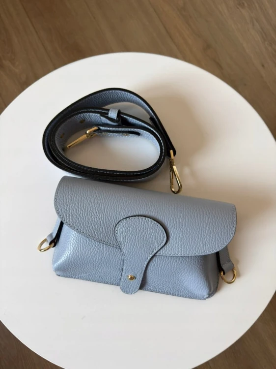 Torebka listonoszka skóra naturalna licowa błękitna crossbody Vera Pelle- MAXI LUXI