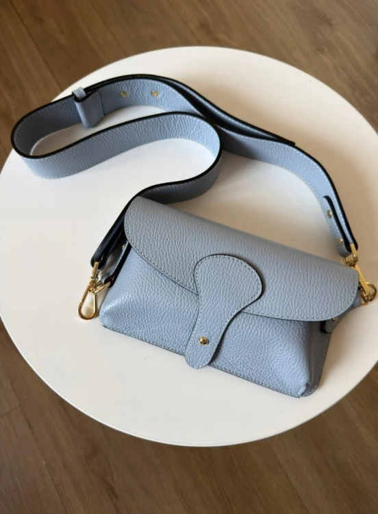 Torebka listonoszka skóra naturalna licowa błękitna crossbody Vera Pelle- MAXI LUXI