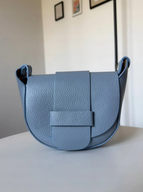 Torebka listonoszka skóra naturalna licowa niebieska Vera Pelle- LISTO CLASSIC