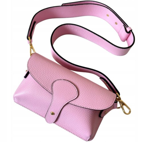 Torebka listonoszka skóra naturalna licowa różowa róż crossbody Vera Pelle- MAXI LUXI