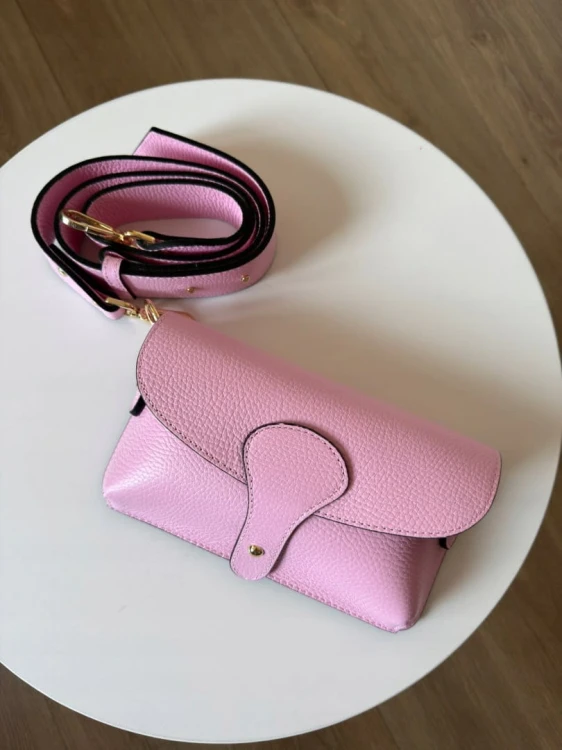 Torebka listonoszka skóra naturalna licowa różowa róż crossbody Vera Pelle- MAXI LUXI