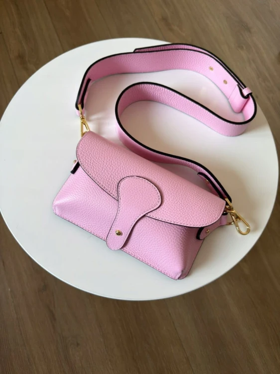 Torebka listonoszka skóra naturalna licowa różowa róż crossbody Vera Pelle- MAXI LUXI