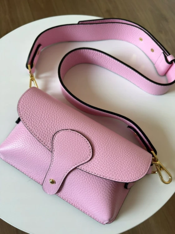 Torebka listonoszka skóra naturalna licowa różowa róż crossbody Vera Pelle- MAXI LUXI