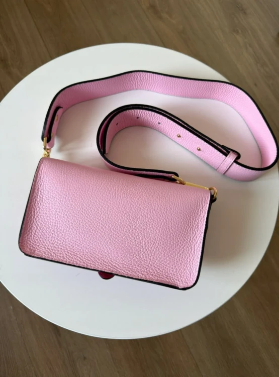 Torebka listonoszka skóra naturalna licowa różowa róż crossbody Vera Pelle- MAXI LUXI