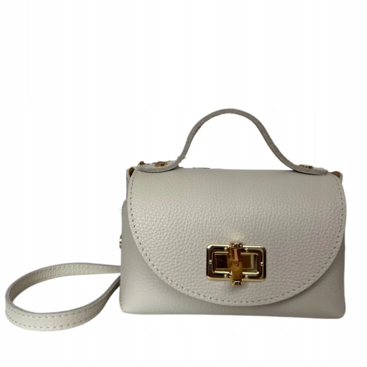 Torebka mała skóra naturalna licowa beżowa pasek Vera Pelle- MARZIA