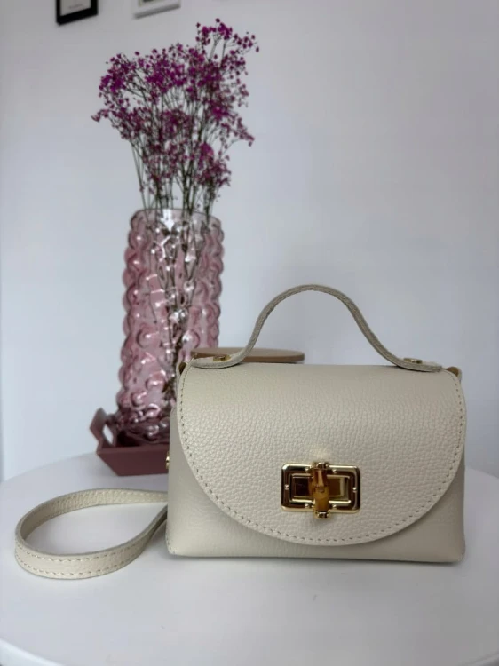 Torebka mała skóra naturalna licowa beżowa pasek Vera Pelle- MARZIA