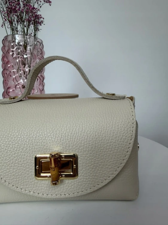 Torebka mała skóra naturalna licowa beżowa pasek Vera Pelle- MARZIA