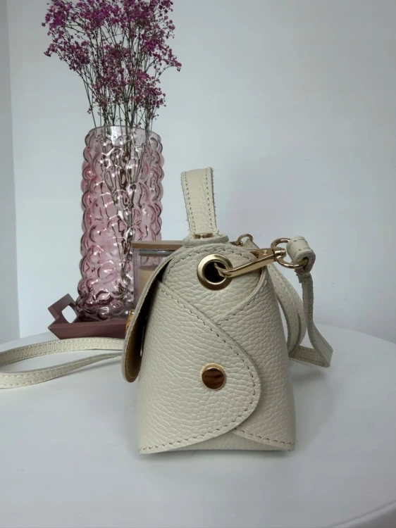 Torebka mała skóra naturalna licowa beżowa pasek Vera Pelle- MARZIA