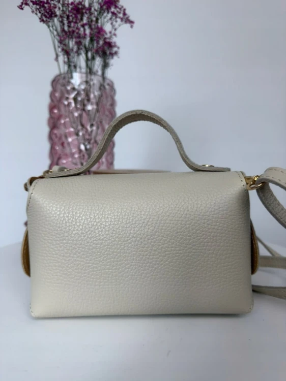 Torebka mała skóra naturalna licowa beżowa pasek Vera Pelle- MARZIA