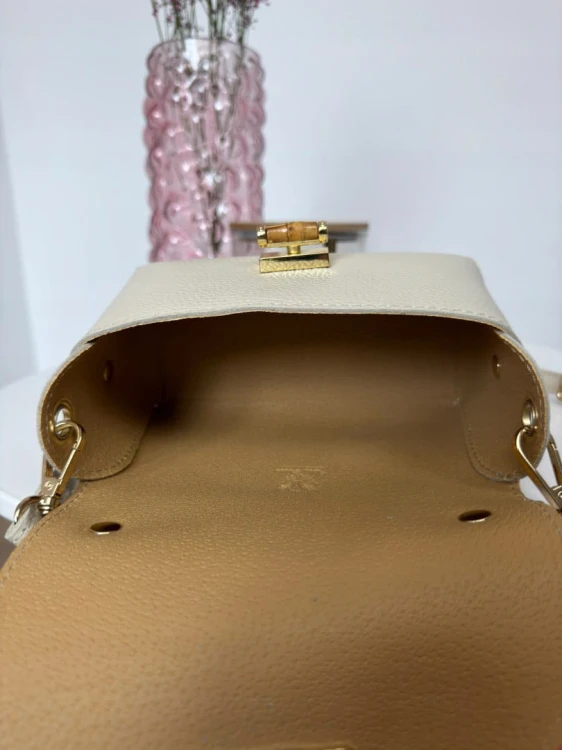 Torebka mała skóra naturalna licowa beżowa pasek Vera Pelle- MARZIA