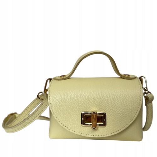 Torebka mała skóra naturalna licowa cytrynowa żółta pasek Vera Pelle- MARZIA