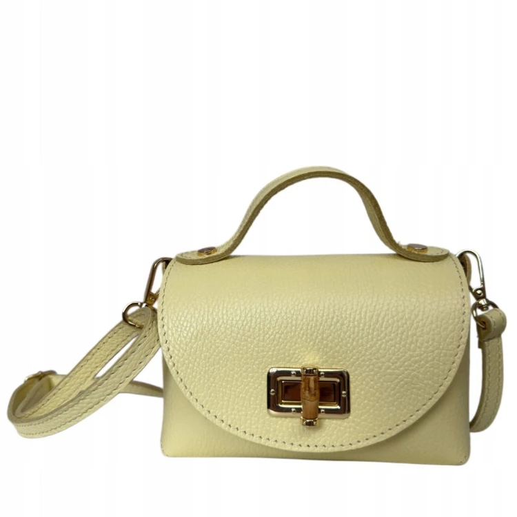 Torebka mała skóra naturalna licowa cytrynowa żółta pasek Vera Pelle- MARZIA