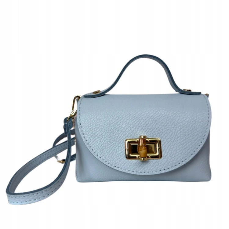 Torebka mała skóra naturalna licowa niebieska błękitna pasek Vera Pelle- MARZIA