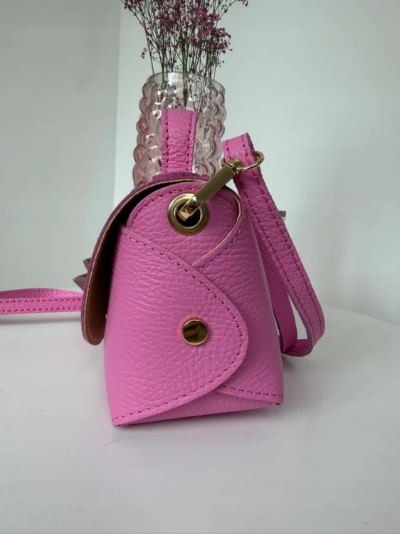 Torebka mała skóra naturalna licowa różowa cukierek pasek Vera Pelle- MARZIA