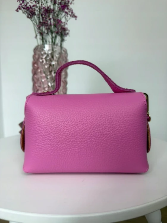 Torebka mała skóra naturalna licowa różowa cukierek pasek Vera Pelle- MARZIA