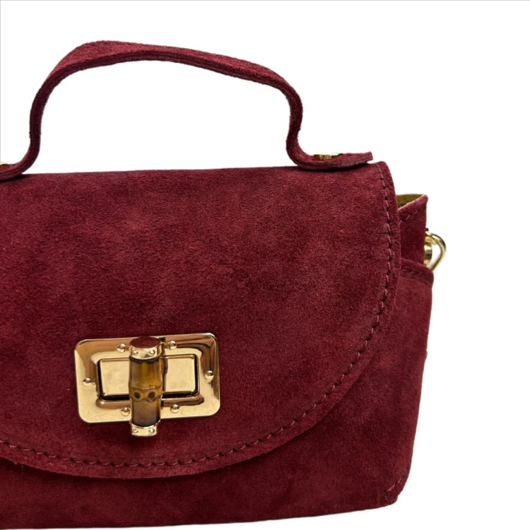 Torebka mała skóra naturalna zamsz zamszowa bordo łańcuszek Vera Pelle- MARZIA