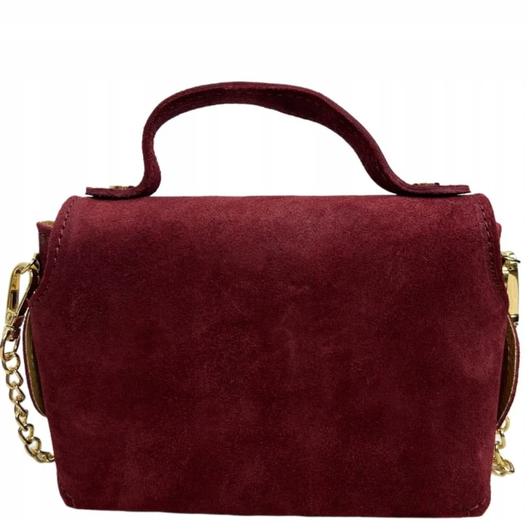 Torebka mała skóra naturalna zamsz zamszowa bordo łańcuszek Vera Pelle- MARZIA