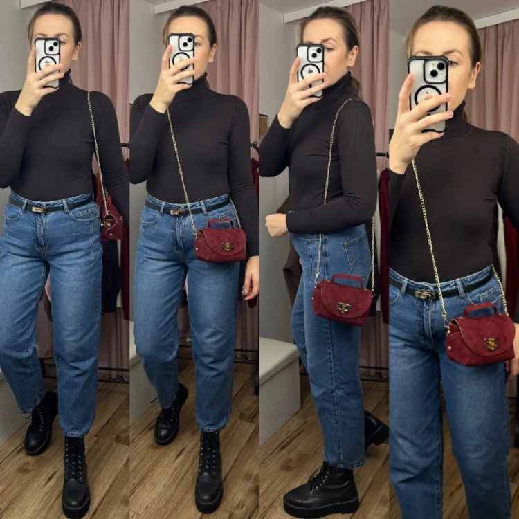 Torebka mała skóra naturalna zamsz zamszowa bordo łańcuszek Vera Pelle- MARZIA