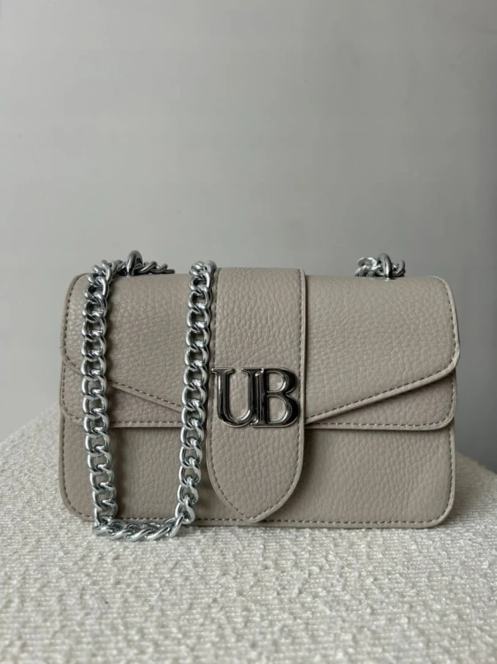 Toupe szaro-beżowa mała torebka na ramię ze srebrnym łańcuszkiem Unibella