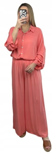 Viralowy komplet koszula spodnie palazzo szerokie wiskoza lyocell