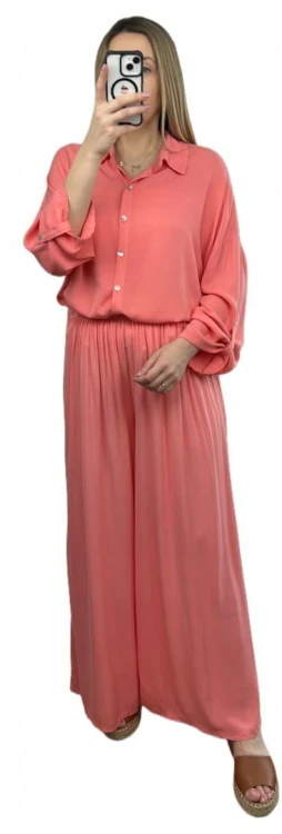 Viralowy komplet koszula spodnie palazzo szerokie wiskoza lyocell