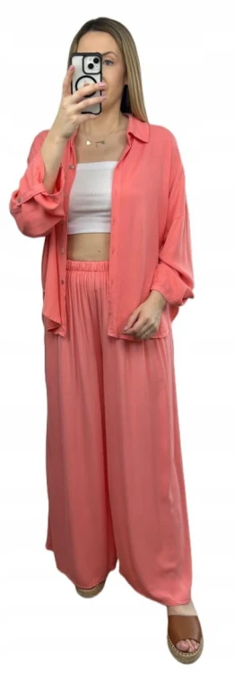 Viralowy komplet koszula spodnie palazzo szerokie wiskoza lyocell