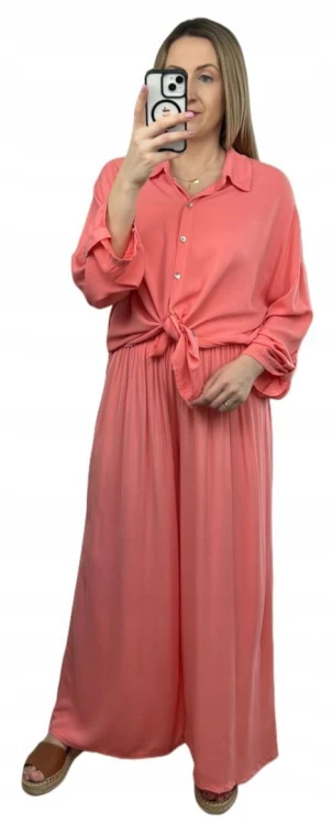 Viralowy komplet koszula spodnie palazzo szerokie wiskoza lyocell