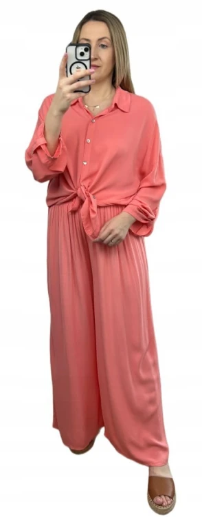 Viralowy komplet koszula spodnie palazzo szerokie wiskoza lyocell