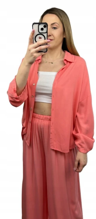 Viralowy komplet koszula spodnie palazzo szerokie wiskoza lyocell