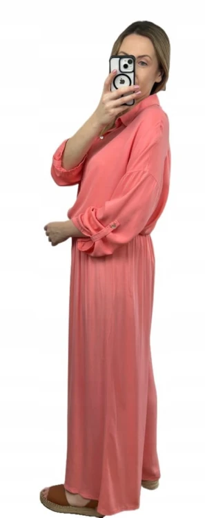 Viralowy komplet koszula spodnie palazzo szerokie wiskoza lyocell