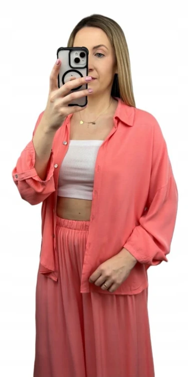 Viralowy komplet koszula spodnie palazzo szerokie wiskoza lyocell