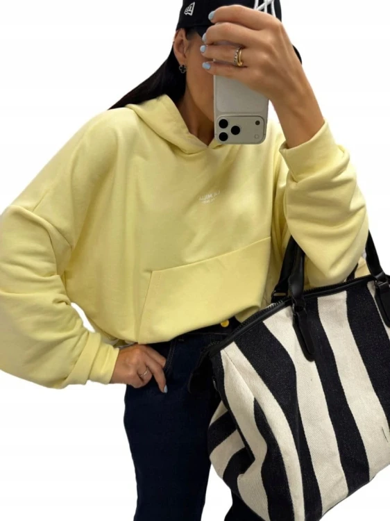 Żółta cytrynowa bluza oversize bawełniana luźna kangurka La Milla