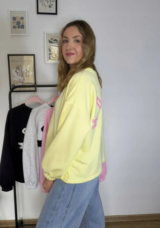 Żółta cytrynowa bluza oversize luźna bawełniana Azara- MOMMY